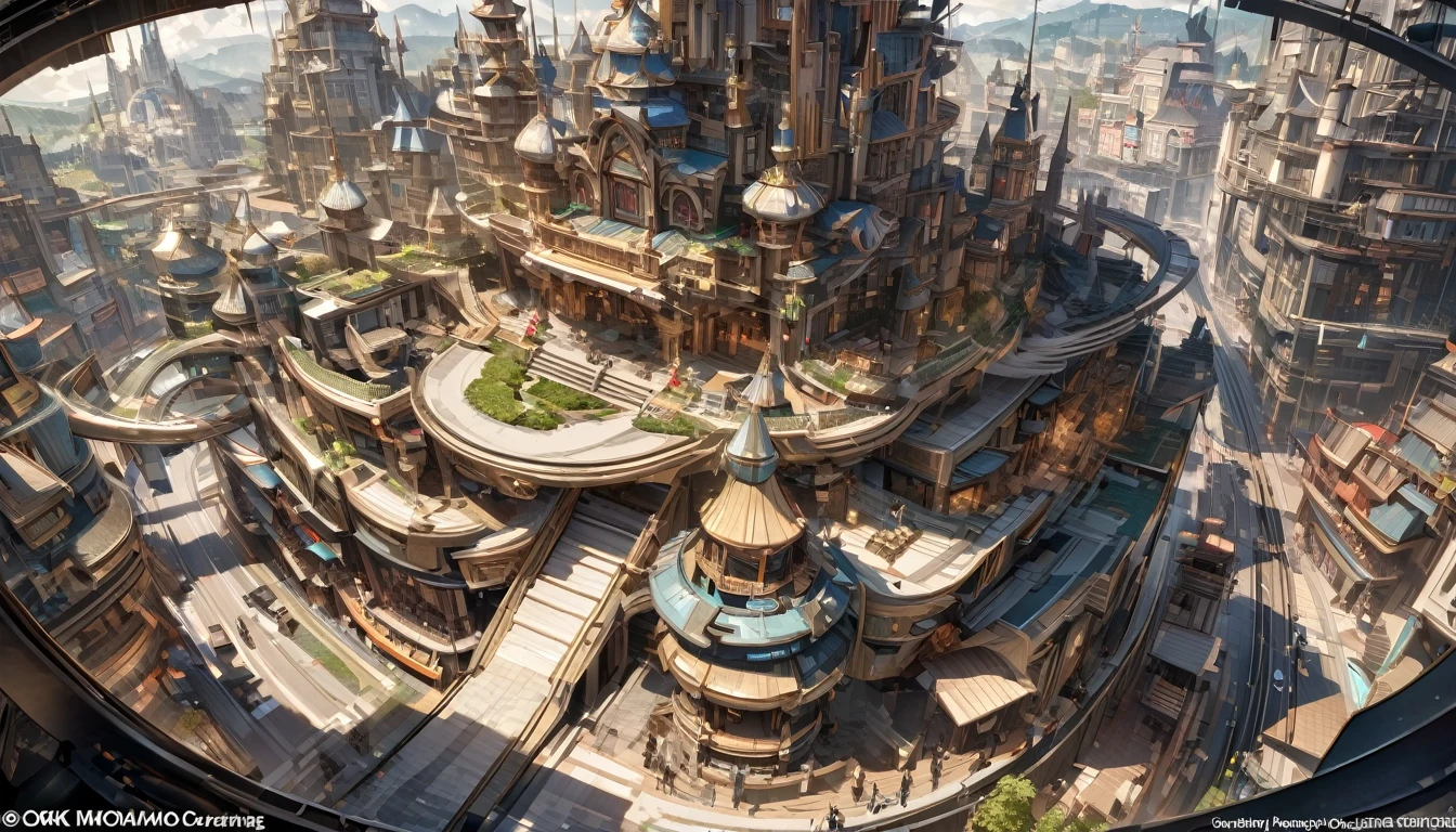 masterpiece, 8k, best quality, Very detailed, prosperous scenery & A bustling dream town with high-tech buildings