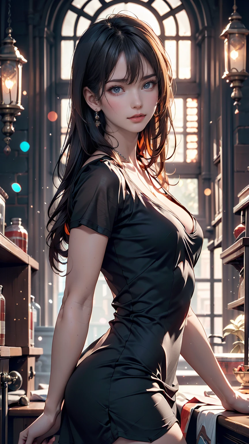 (Sharp focus:1.2), One person, wear (little black t-dress:1.2) in (Gala:1.2), (Moody lighting:1.2), Depth of written boundary, Bokeh, 4K, High resolution. by (Alphonse Mucha:1.1). Sexy proportions、Narrow waist