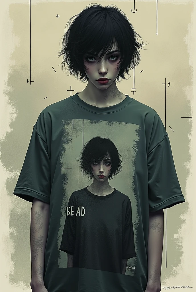 Create an oversized shirt design with the sad boys theme from junior H