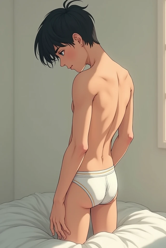 A male middle school student wearing underwear.