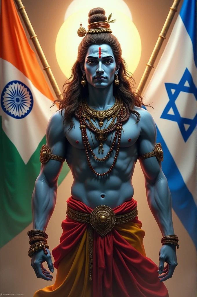 God shiv with indian and israel flags in background