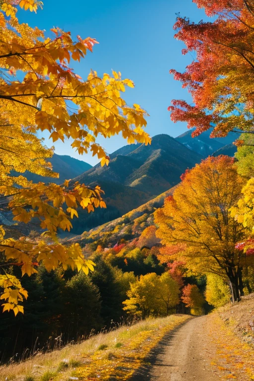 Mountain、autumn leaves