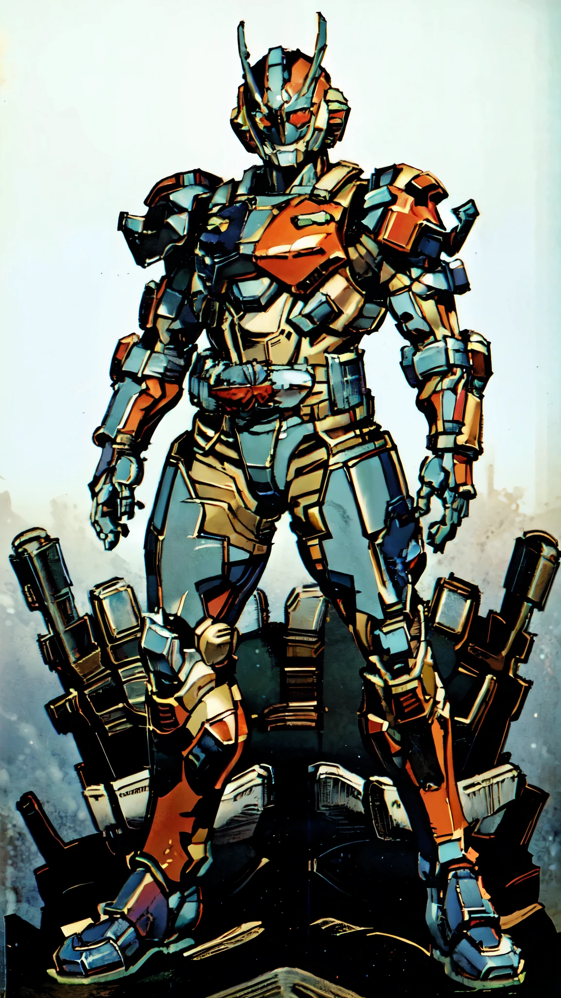 (masterpiece:1.5, best quality:1.5, extremely delicate:1.5), a man wearing a full-face helmet, a fantasy-style biotech armored combat suit, green eyes, (a composite layered chest armor), fully enclosed shoulder guards, matching arm and leg guards, belt of Neon circuit, (the color scheme is primarily black with green and red accents), the design balances heavy with agility, a high-tech bio-mecha armor, (Armor Concept Inspired by Kamen Rider, stand on the top of a skyscraper in a futuristic sci-fi city), this character embodies a finely crafted fantasy-surreal style armored hero in anime style, exquisite and mature manga art style, (element, plasma, energy, the armor glows), ((male:1.5)), metallic, high definition, highres, ultra-detailed, ultra-fine painting, professional, perfect body proportions, golden ratio, anatomically correct, symmetrical face, extremely detailed eyes and face, high quality eyes, creativity, RAW photo, UHD, 32k, Natural light, cinematic lighting, masterpiece-anatomy-perfect