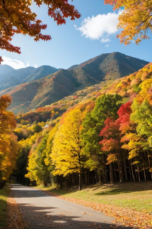 Mountain、autumn leaves