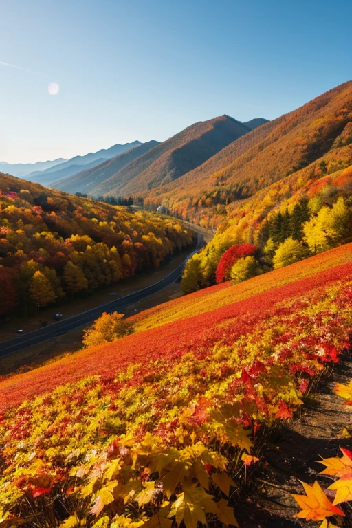 Mountain、autumn leaves