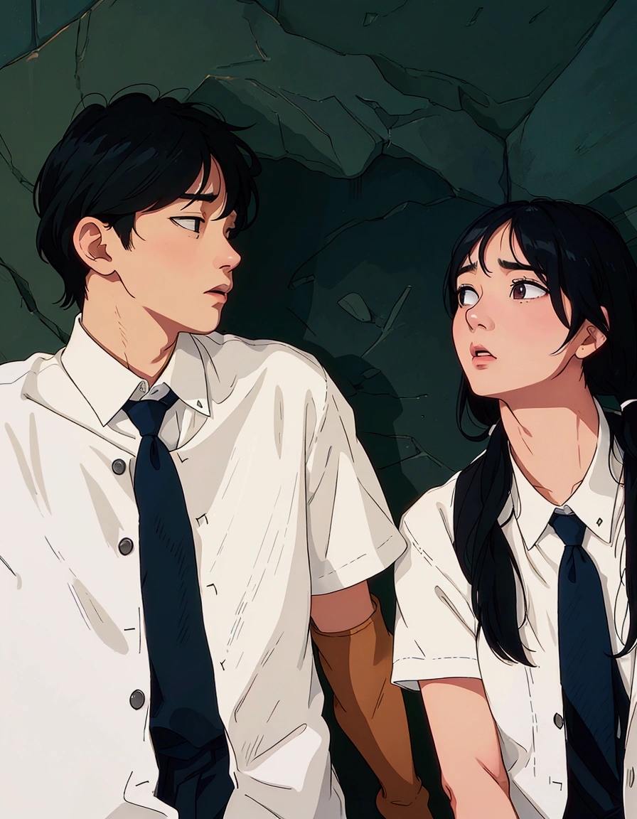 (best quality:0.8) perfect anime illustration, there are two people standing next to each other wearing ties, jk uniform, still from a live action movie, promotional still, scene from live action movie, promo still, still from a movie, kim doyoung, movie promotional image, still from the movie, promotional movie still, taejune kim, wearing school uniform, ulzzang, daoshi, official
