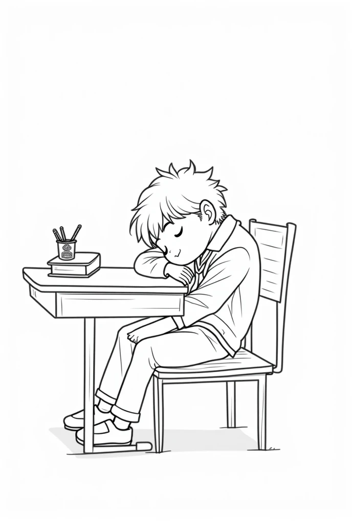 Sleeping in class boy,line art, wearing school uniform 