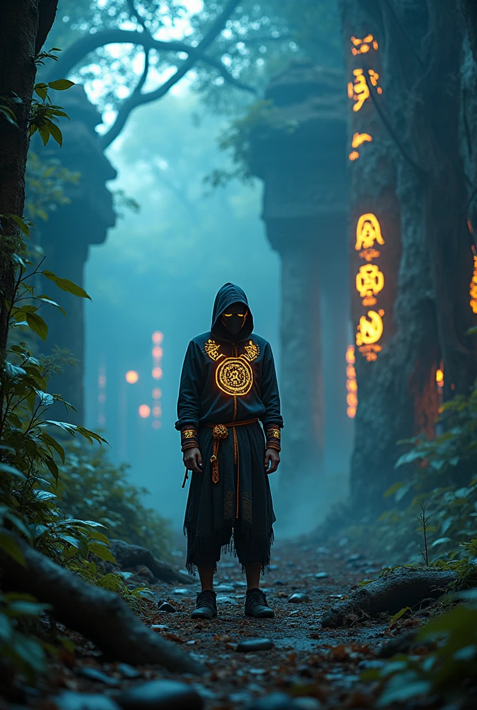 A high-resolution brightly lit photorealistic photograph of a tech wear shaman wearing shamanic ornaments and face mask with criptic signs glowing on the fabric standing by an ancient rain forest temple ruins glowing with criptic symbols of tribals and alienish paterns on the tree trunks glowing in uv colours smog and misty fog in the atmosphere broken ruins of ancient goddess skulptor glowing in uv colours The photograph is styled like a high-end lifestle Movie hdr32 k this orignal image octate render unreal lightings, highly detailed , photo realistic , unreal engine 5, depth of view, add noise, Effet de vent:1.9,Effets de nuage:1.2,Rendu complet,Encaustic painting,flammes, epic, dawn, dramatic lighting, dim light, bokeh, The photograph has a light bright happy feel. Use a high-resolution 16k camera with a 2:3 aspect ratio, a raw style, and a quality setting of 2 to capture this vibrant scene
. 32k, full ultra hd, high resolution, photorealistic, natural lighting, ultra realistic photo, high quality, HDR, high resolution, smooth and delicate skin, noble and elegant, ultra-realistic photography vibe, shot with Canon camera, intricate details, 32k --ar 16:9 --s 750 --v 6.1