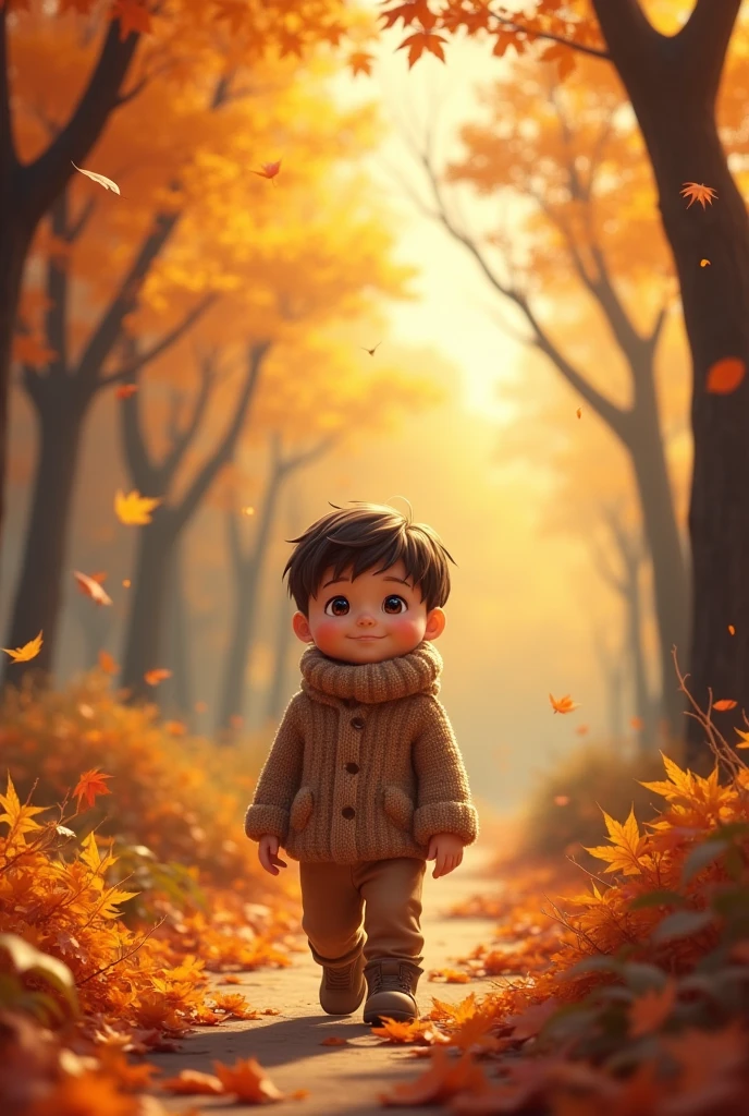 A boy walking in autumn season
