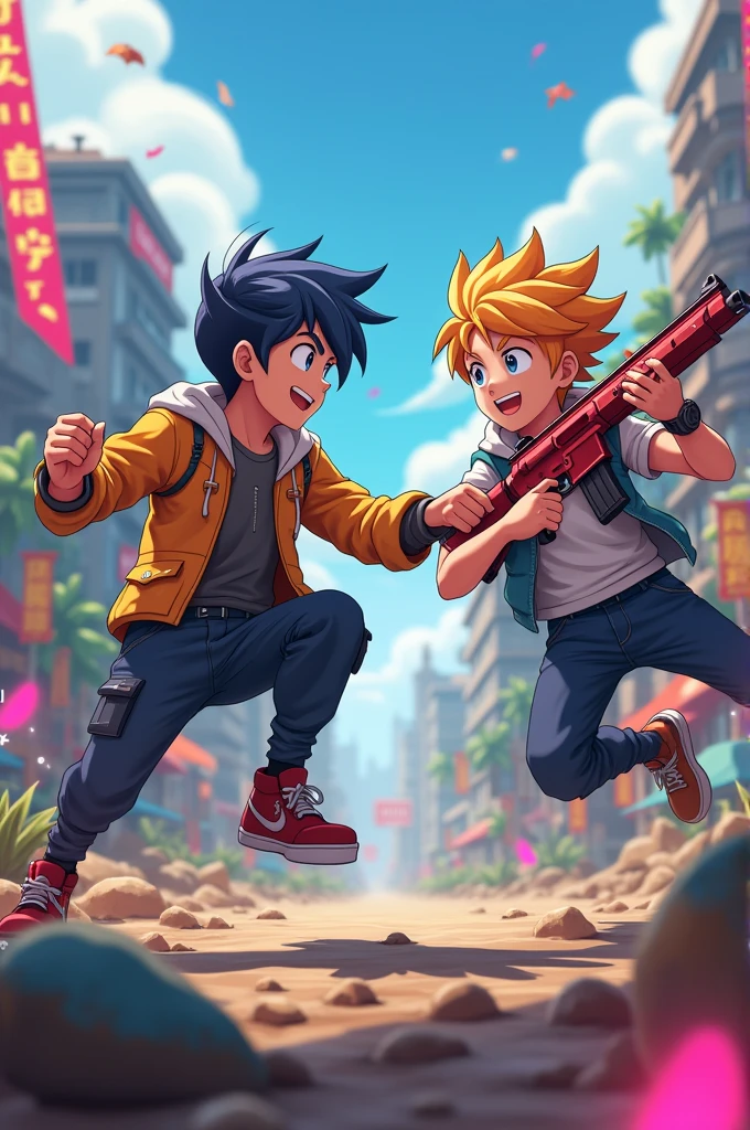 Best anime boys two bestfriends playing like a free fire and happy best ultra hd qwality and realstick look