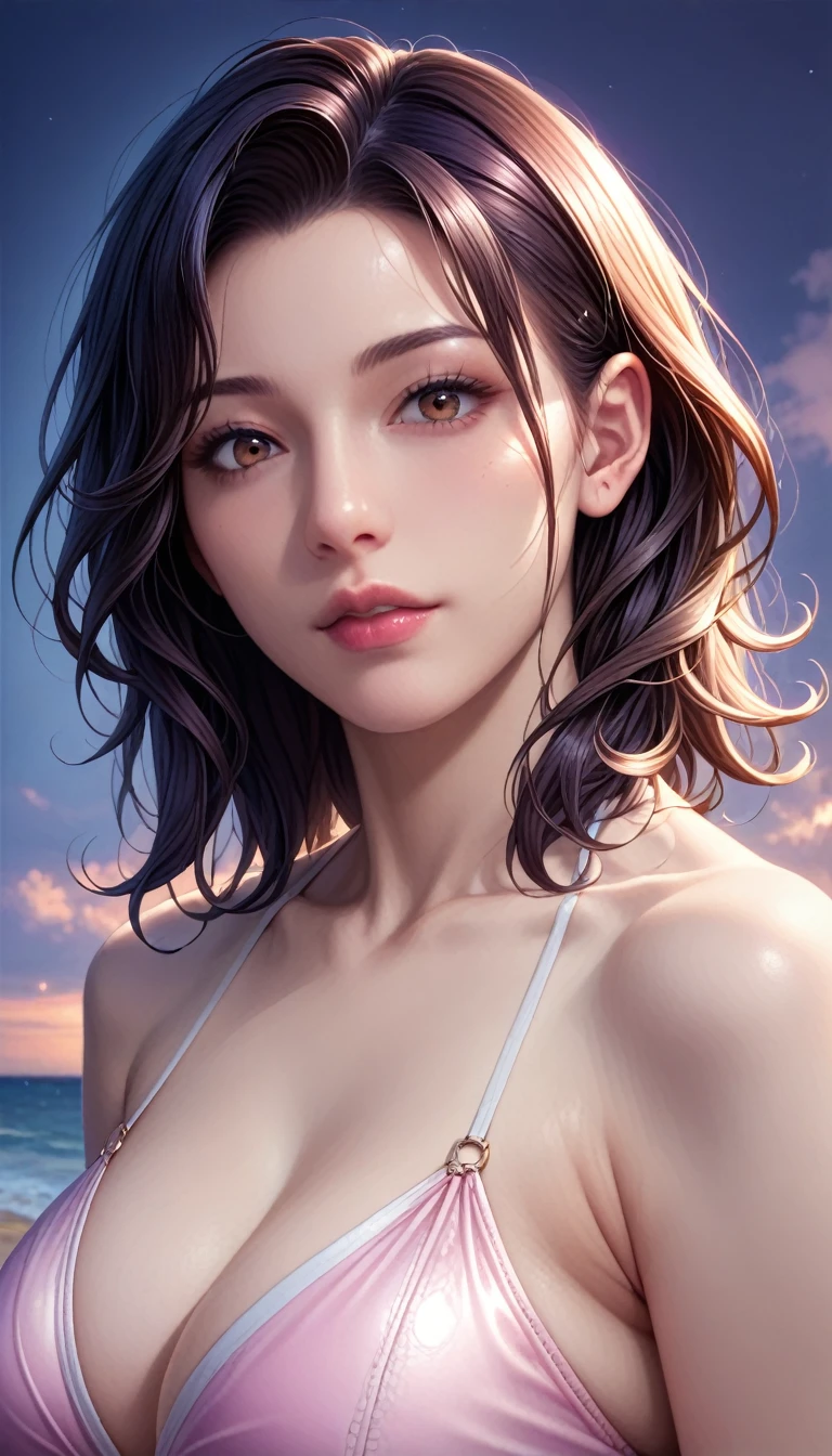 score_9, score_8_superior, score_7_superior, High resolution 3D anime style,A masterpiece in 32K resolution,Highest quality,it is really amazing,Very detailed,Ultra-high resolution,Ultra-realistic,Realistic,Increased depth of field,Cinematic lighting,
(Sexy mature Japan woman:1.2),
(black straight medium hair:1.1),(Ultra-detailed and beautiful face:1.1),(Calm and gentle look:1.1),Beautiful brown eyes,Translucent white skin,Realistic skin texture,Great proportions,
Elegant swimwear,
Summery design,Chic color scheme,Beautiful and delicate decoration,Detailed fabric texture,
(Dark overcast sky on a dull night:1.1),(Dark clouds filling the sky:1),(Thundercloud:1),Coastline at night,Stormy seas,(delay々A desolate sandy beach that continues:1),
Full body photo,(Dramatic Angle:1.1),