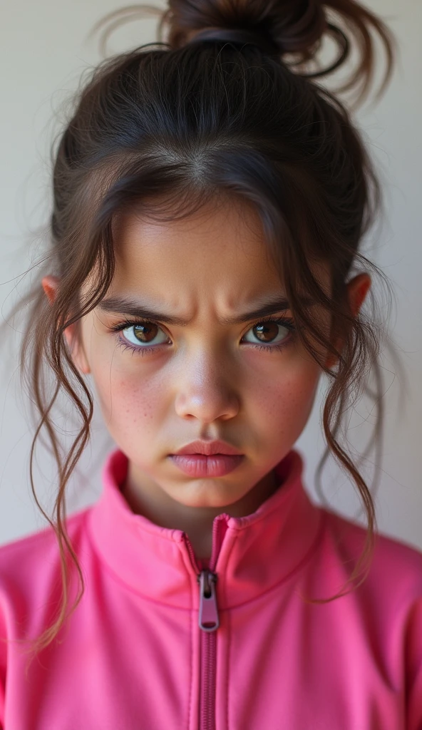 Best quality, ultimate details, masterpiece, 8K wallpapers, official art, Create a girl.make her angry.more angry. pink clothes