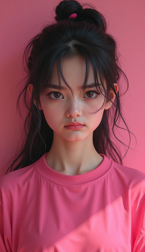 Best quality, ultimate details, masterpiece, 8K wallpapers, official art, Create a girl.make her angry.more angry. pink clothes
