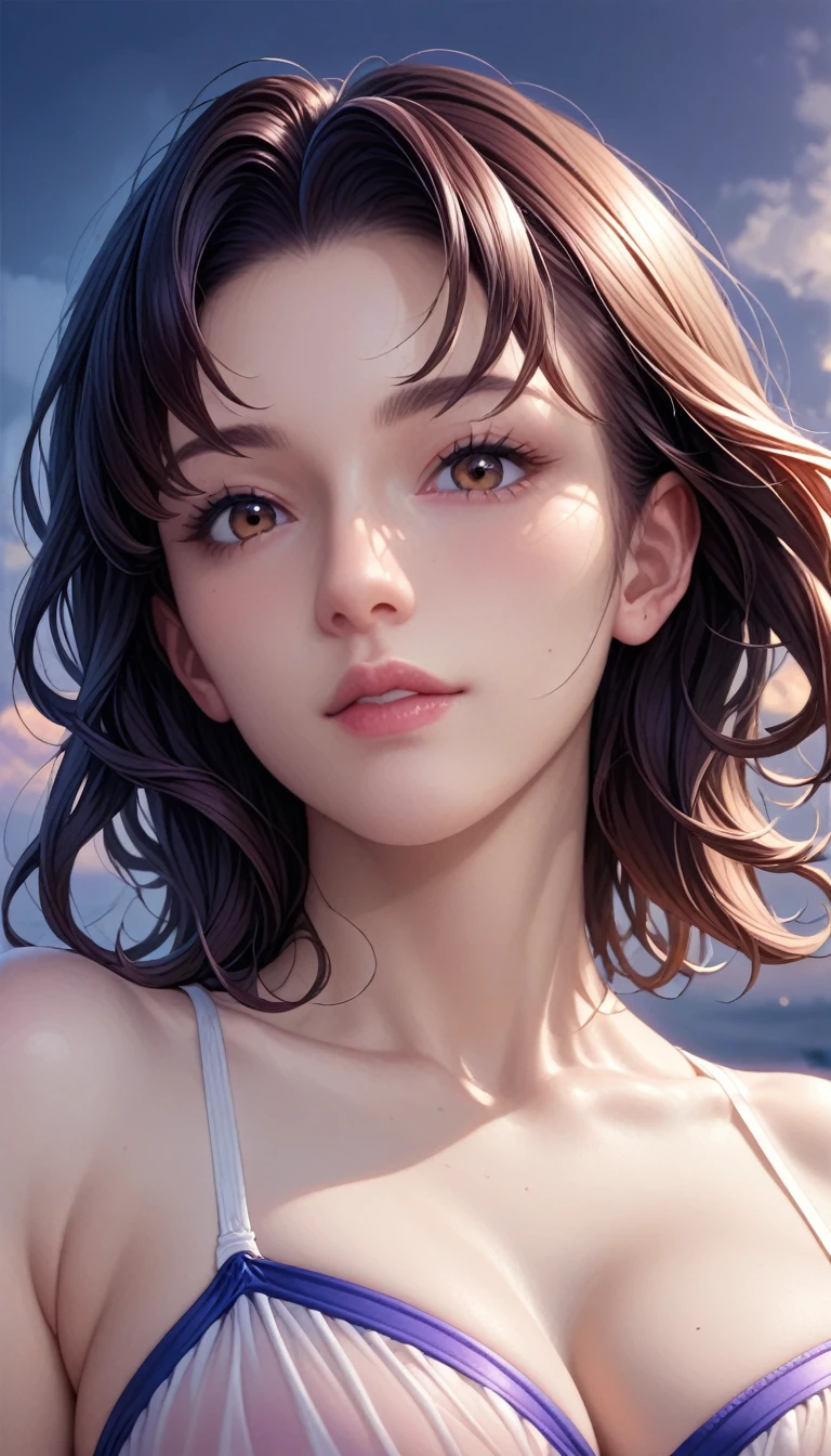 score_9, score_8_superior, score_7_superior, High resolution 3D anime style,A masterpiece in 32K resolution,Highest quality,it is really amazing,Very detailed,Ultra-high resolution,Ultra-realistic,Realistic,Increased depth of field,Cinematic lighting,
(Sexy mature Japan woman:1.2),
(black straight medium hair:1.1),(Ultra-detailed and beautiful face:1.1),(Calm and gentle look:1.1),Beautiful brown eyes,Translucent white skin,Realistic skin texture,Great proportions,
Elegant swimwear,
Summery design,Chic color scheme,Beautiful and delicate decoration,Detailed fabric texture,
(Dark overcast sky on a dull night:1.1),(Dark clouds filling the sky:1),(Thundercloud:1),Coastline at night,Stormy seas,(delay々A desolate sandy beach that continues:1),
Full body photo,(Dramatic Angle:1.1),