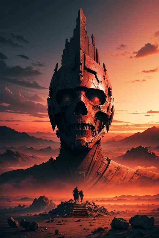 Highest quality、masterpiece、Desolate Earth、wreckage、Red Sky、Surrealism