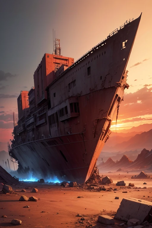 Highest quality、masterpiece、Desolate Earth、wreckage、Red Sky、Surrealism