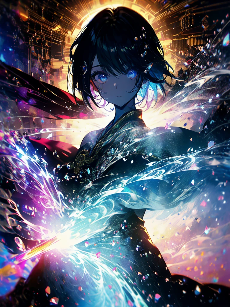 25 year old girl、Runic Background、black magician、Wearing a black robe、Captivate、Cute Woman、Elegant hairstyle、Slightly short hair、View your viewers、masterpiece、Best Images、Dynamic Angle、Soft look、Feel the magic、
