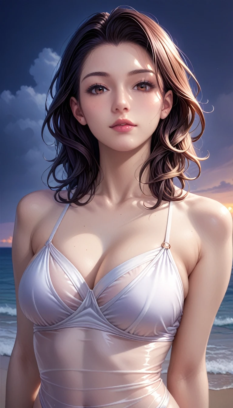 score_9, score_8_superior, score_7_superior, High resolution 3D anime style,A masterpiece in 32K resolution,Highest quality,it is really amazing,Very detailed,Ultra-high resolution,Ultra-realistic,Realistic,Increased depth of field,Cinematic lighting,
(Sexy mature Japan woman:1.2),
(black straight medium hair:1.1),(Ultra-detailed and beautiful face:1.1),(Calm and gentle look:1.1),Beautiful brown eyes,Translucent white skin,Realistic skin texture,Great proportions,
Elegant swimwear,
Summery design,Chic color scheme,Beautiful and delicate decoration,Detailed fabric texture,
(Dark overcast sky on a dull night:1.1),(Dark clouds filling the sky:1),(Thundercloud:1),Coastline at night,Stormy seas,(delay々A desolate sandy beach that continues:1),
Full body photo,(Dramatic Angle:1.1),