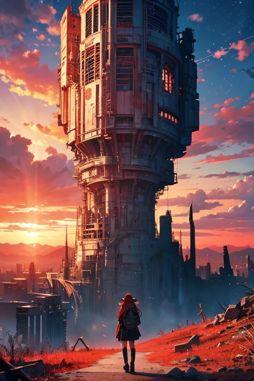 Highest quality、masterpiece、Desolate Earth、wreckage、Red Sky、Surrealism
