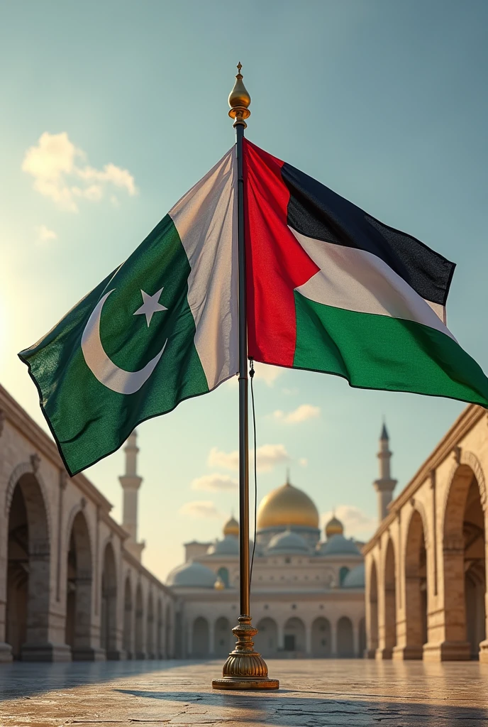 Pakistani and Palestine flag erect together
In Masjid Al Aqsa Crear image