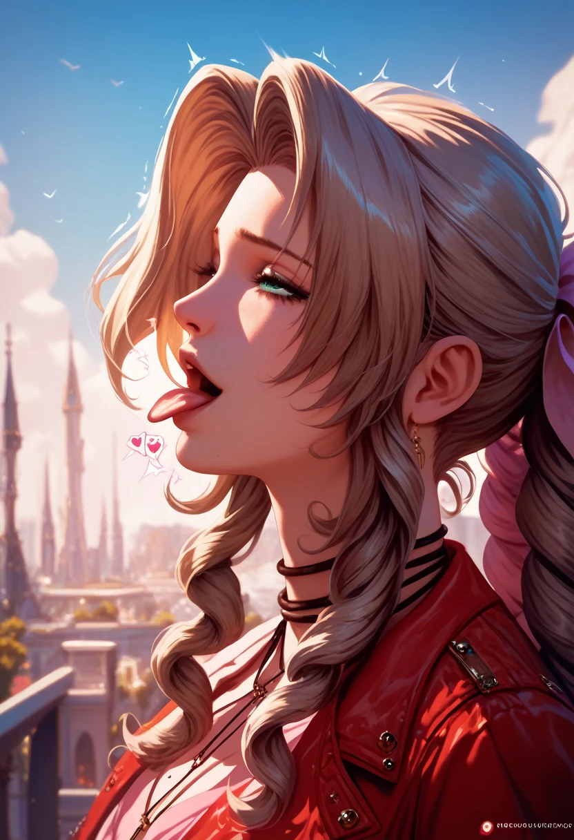 (best quality), (very aesthetic), (ultra-detailed), (best illustration),Aerith masturbating sadly,Trembling with pleasure,Sticking out tongue