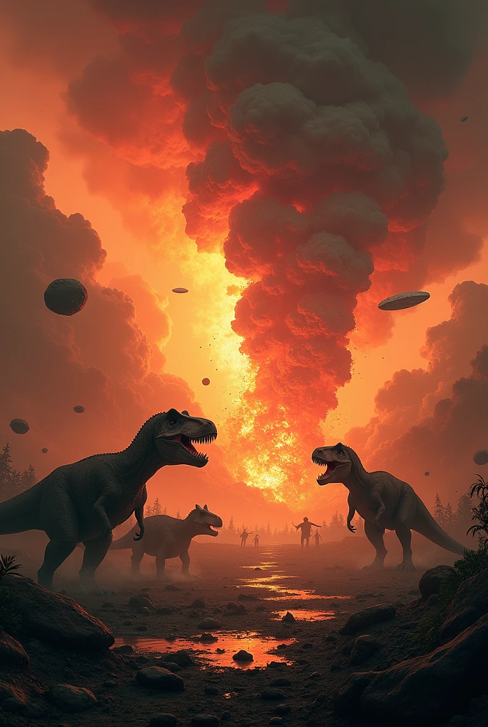 Dinosaurs wiped out by volcanoes and meteorites