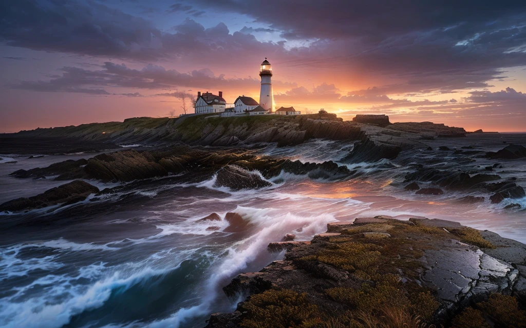 a close up of a lighthouse on a rocky shore with waves, author：Rob Alexander, Rhode Island, author：Derek Zablocki, author：Jason Felix, breathtaking composition, Scenery photography, author Jason A. Engel, author：Alexander Robertson, lighthouse, lighthouse, author：Brian Thomas, author：Edwin Georgi, Long exposure photography, HDR Photography, dramatic morning light, author：Chris Cold