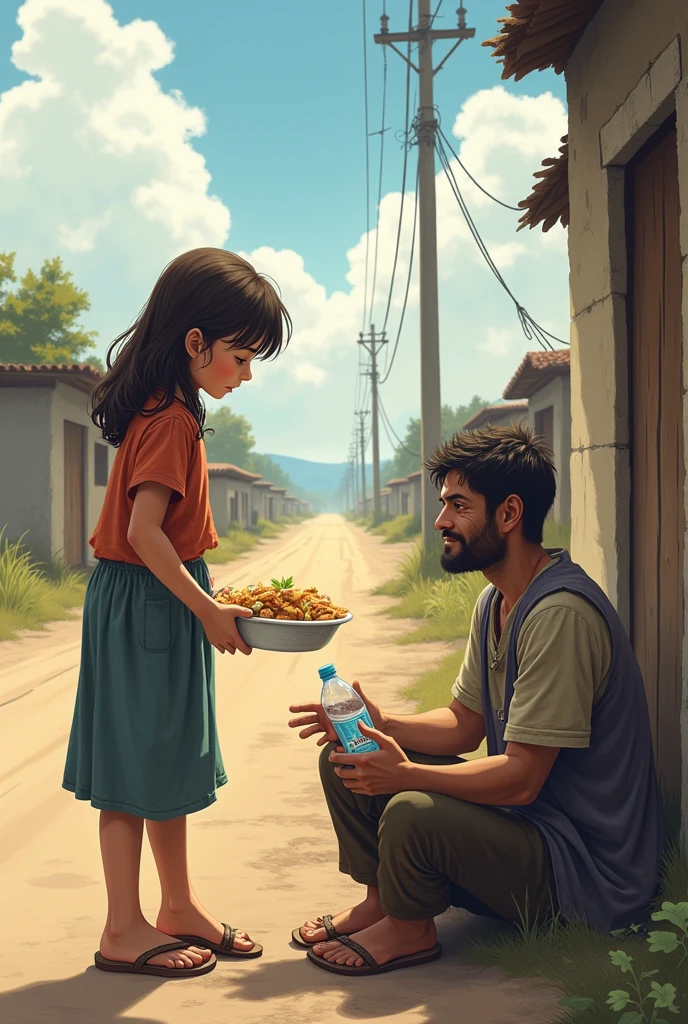 Girl help road side poor man for food