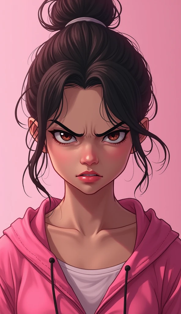 Best quality, ultimate details, masterpiece, 8K wallpapers, official art, Create a girl.make her angry.more angry. The expression should be extremely tense. pink clothes