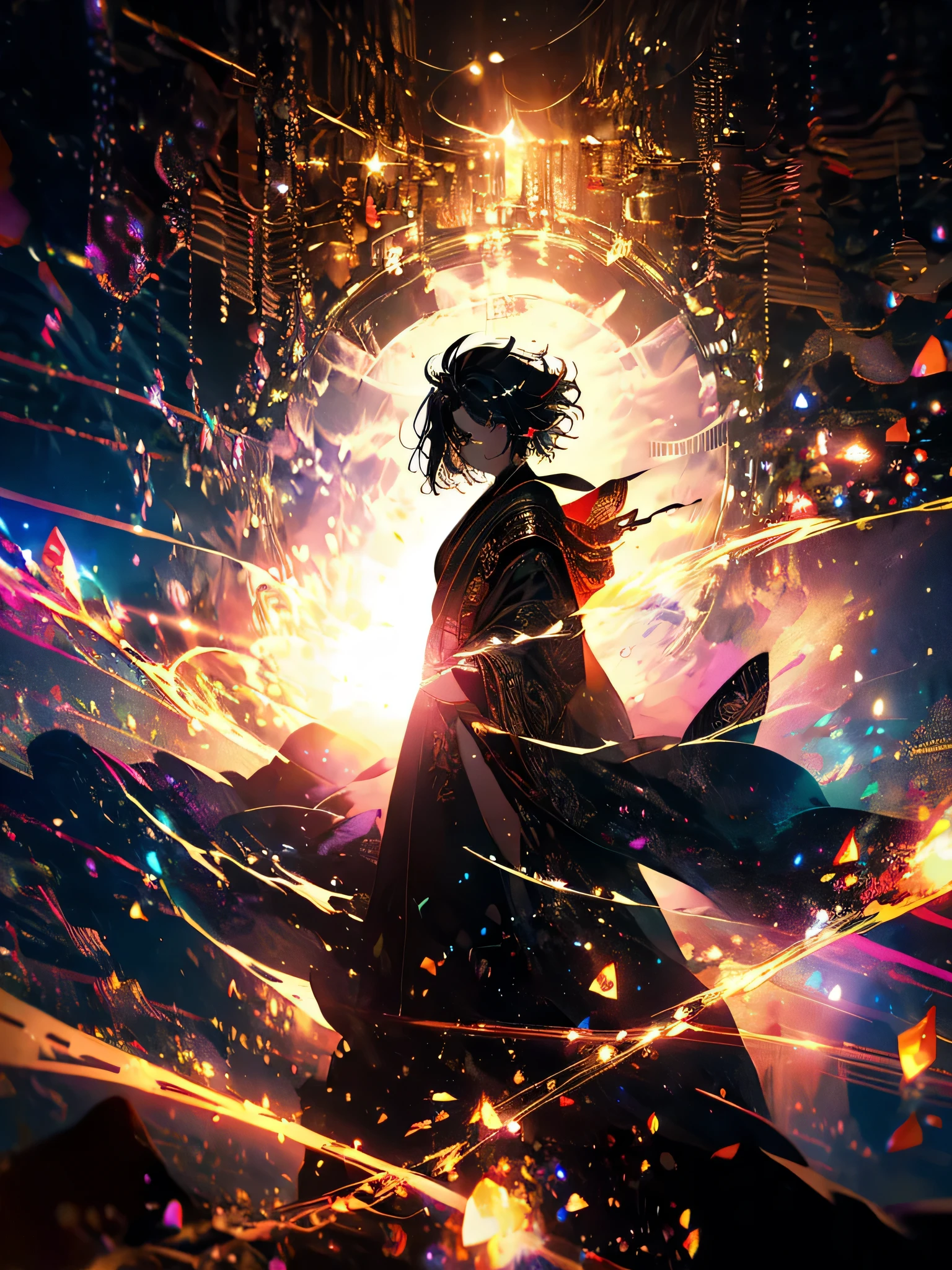 25 year old girl、Runic Background、black magician、Wearing a black robe、Captivate、Cute Woman、Elegant hairstyle、Slightly short hair、View your viewers、masterpiece、Best Images、Dynamic Angle、Soft look、Feel the magic、