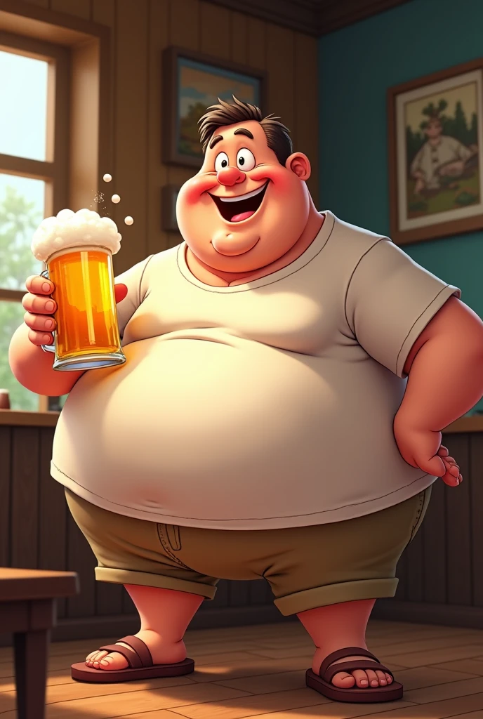 Animated fat man with beer in hand