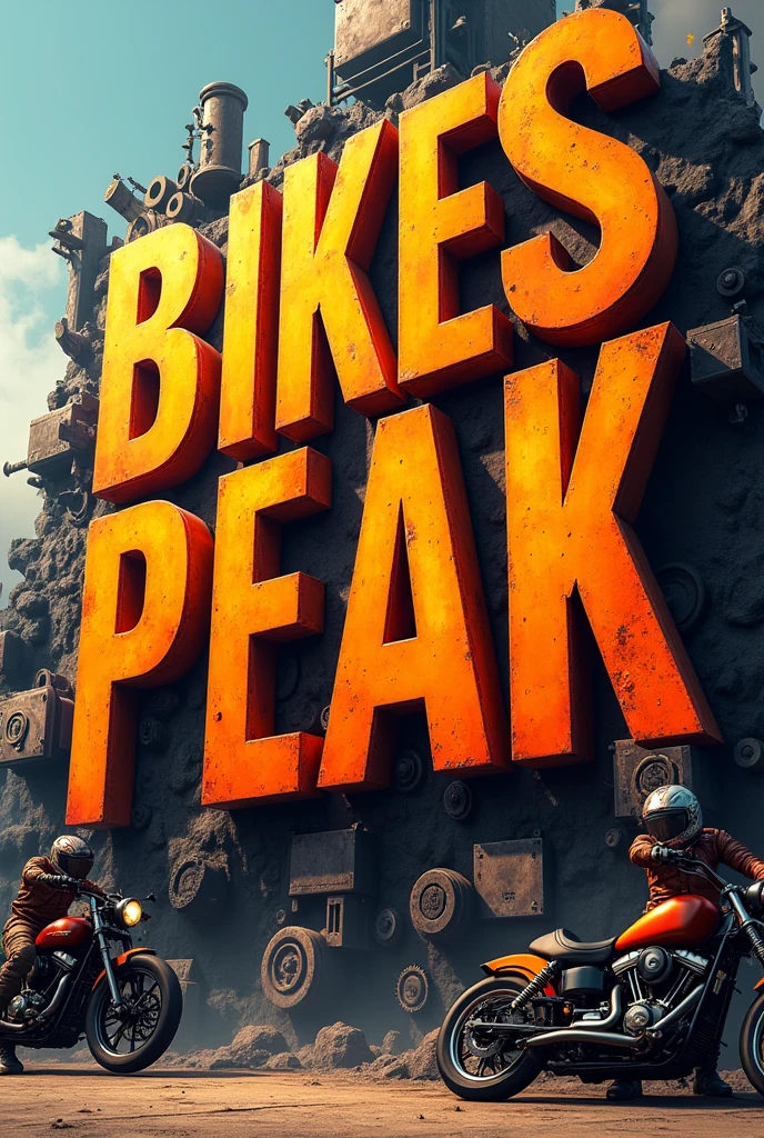 Very large orange Bikes Peak text, motorcycle parts background
