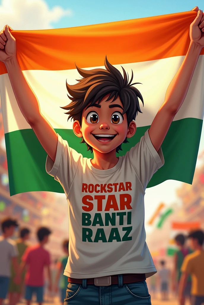 Indian flag in hand boy t shirt printed ROCKSTAR STAR BANTI RAAZ name