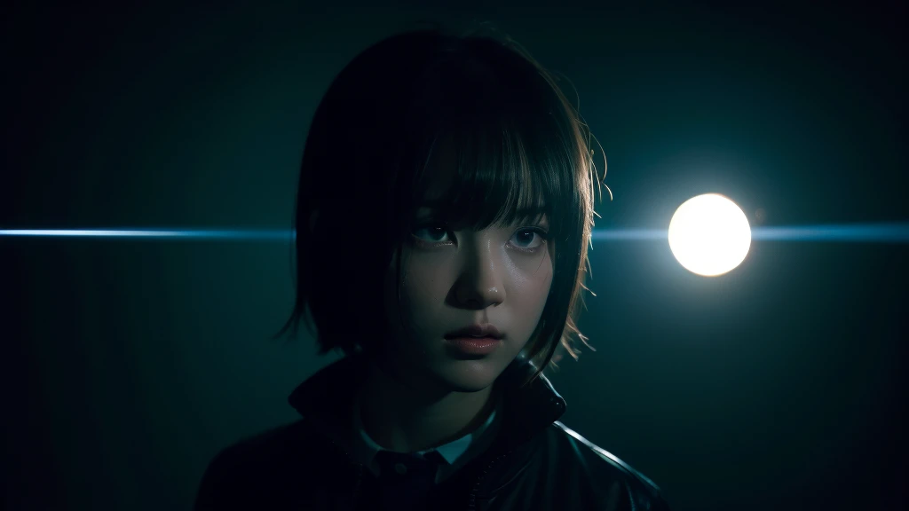 one-girl，deep dark background，Cinematic lighting，