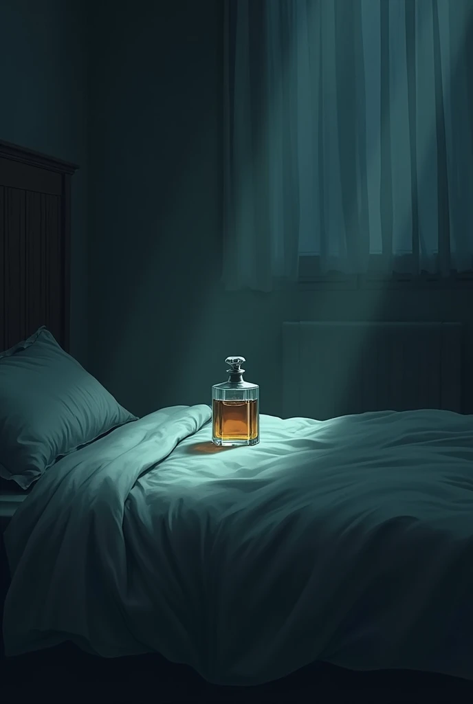 Jennifer's empty room, with only the 'Shadow of Soul' perfume bottle left beside the bed. The room looks untouched but eerie, hinting at her mysterious disappearance."animation form