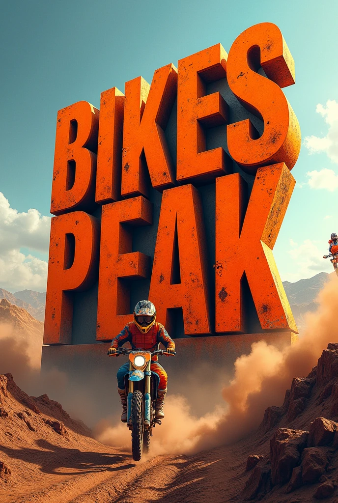 Very large orange Bikes Peak text, motocross background
