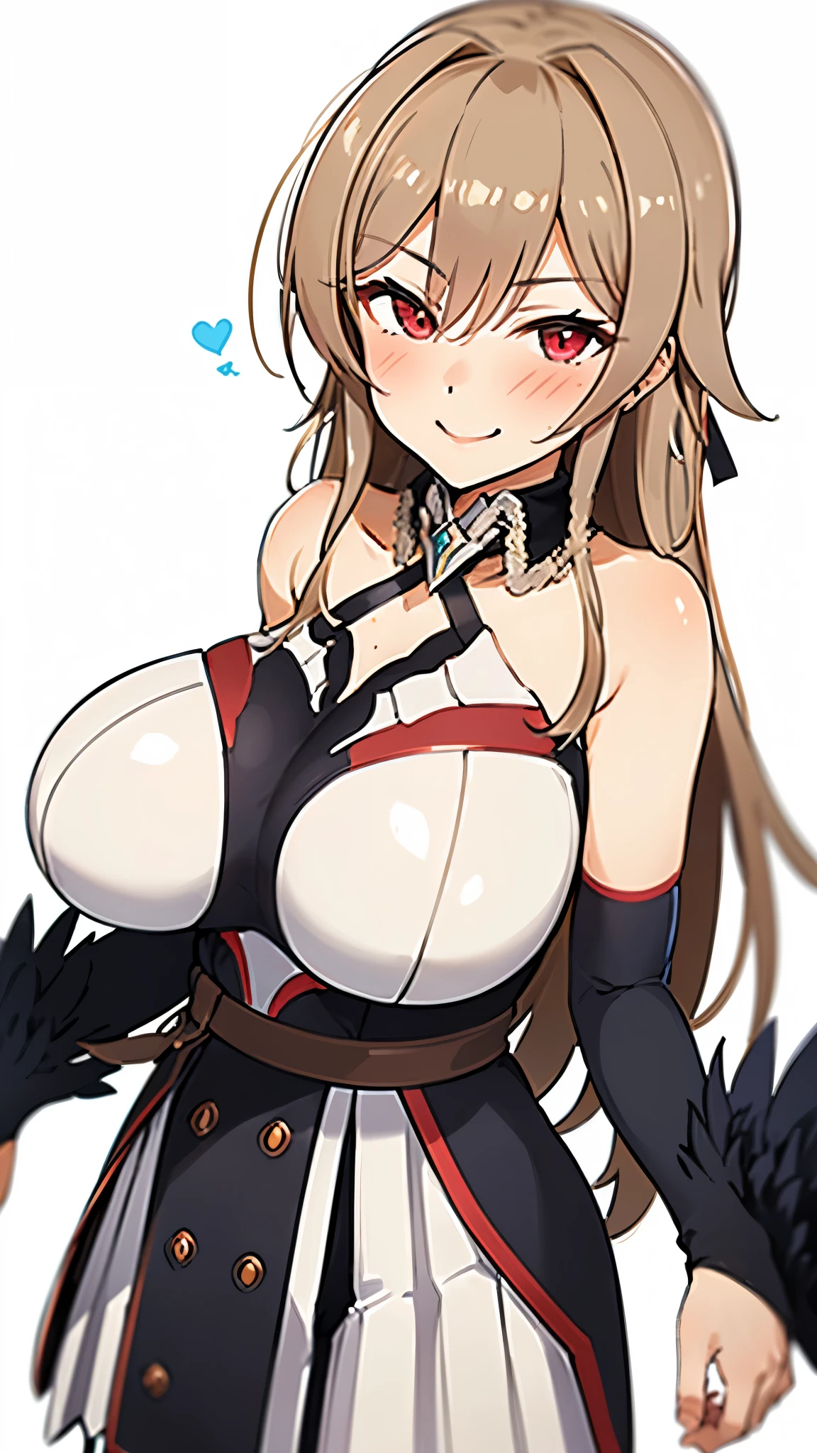 SFW,1girl,white background,Furen E Rustario,pija,standing,huge breasts,blush,headshot,smile,