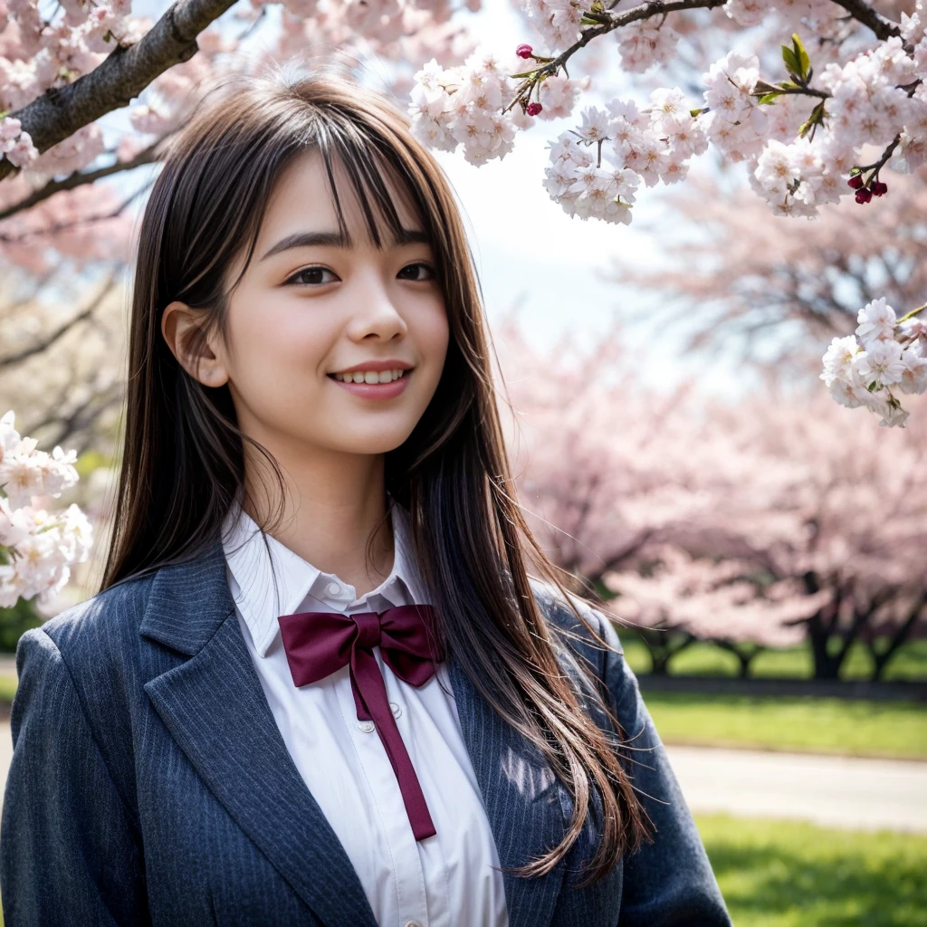 (Highest quality,masterpiece:1.3,Ultra-high resolution),(Very detailed,Caustics,8K),(Realistic:1.4,RAW shooting),1 Girl,(smile),(Looking up at cherry blossoms),18-year-old,cute,Japanese,Short black hair,(school uniform),glamorous,(big ),(Face Focus),street,cherry blossoms,Natural light,(Lens flare),Professional Writing,(Cowboy Shot),(bird&#39;s&#39;s point of view:1.2),(High position:1.4),(High Angle:1.4)