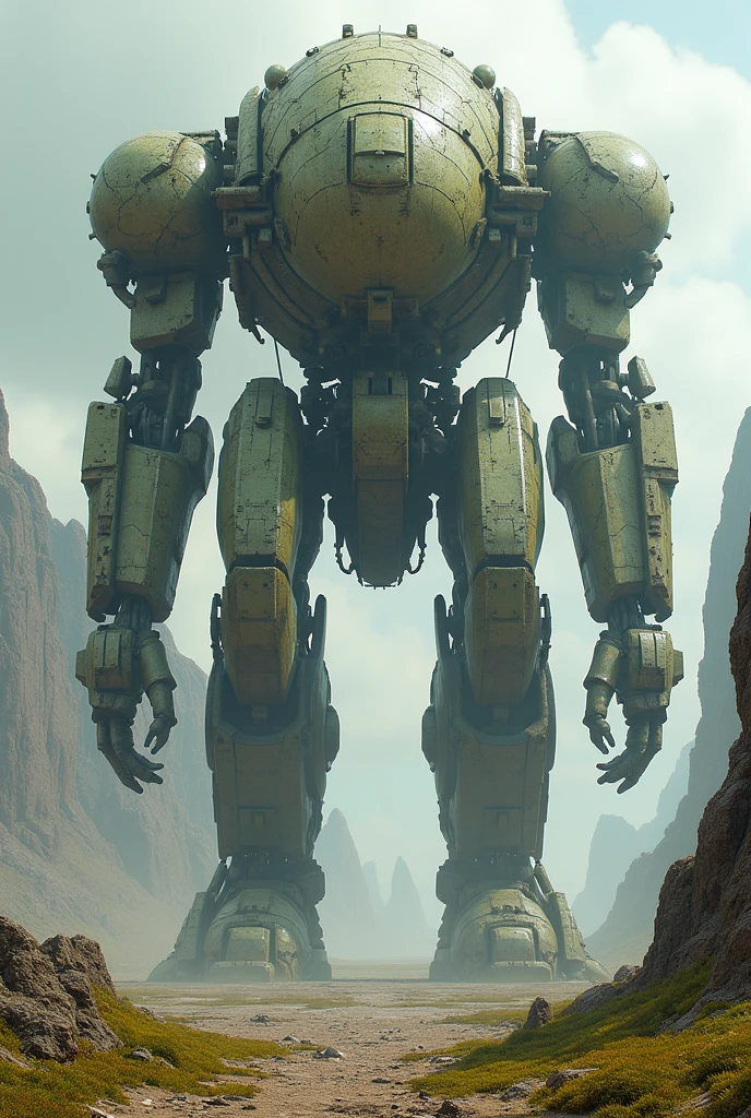 ultra huge mechanical soldier of a super ancient civilization, bigger than a mountain, (((organic forms))), broken and still moving, rust, moss, cracks,