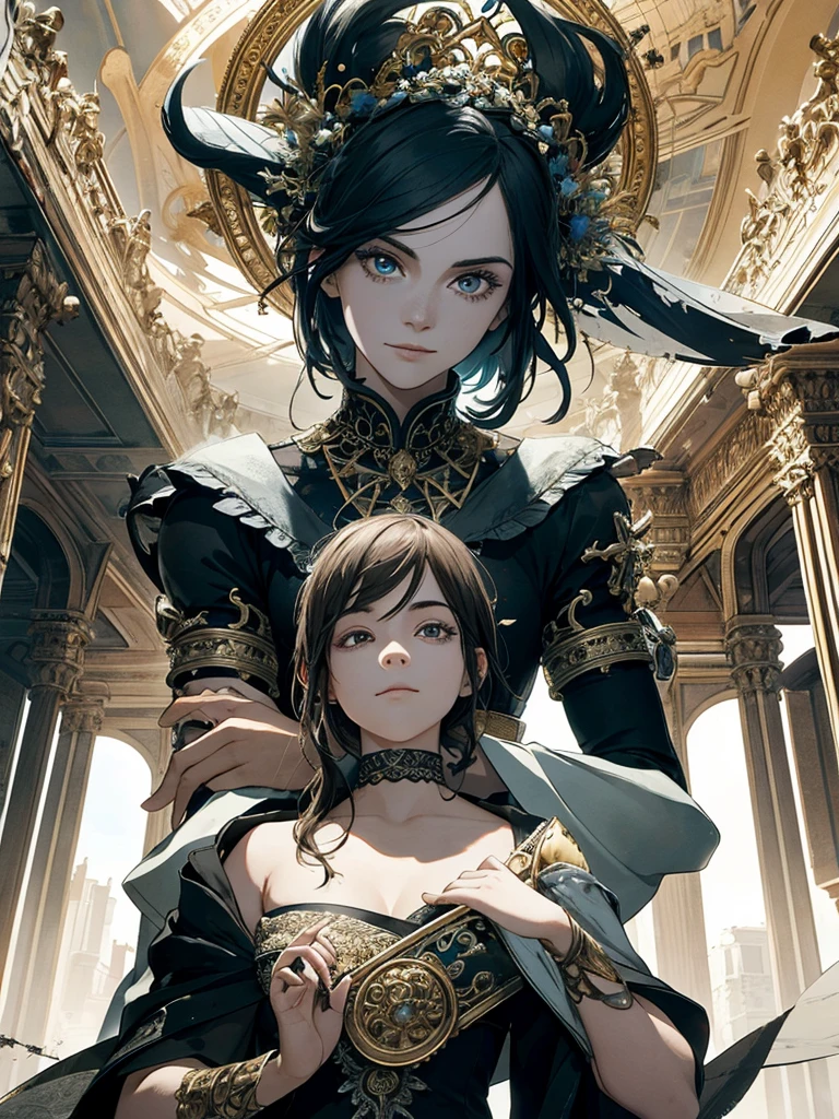 Absurd, high resolution, ultra-detailed, (1 girl:1.3), broken, design a beautiful temple scene, intricate architecture, lush gardens, and a sense of peace and spirituality. Broken, creating an image of a destructive demon with terrifying features, dark powers, and a thirst for chaos and destruction. Broken, designed with a fisheye effect image that captures a wide field of view with a unique curved viewing angle. Break to create rooftop views in urban environments with panoramic cityscapes, dramatic skylines, and a sense of elevation. Break , illustrating the tender moments between parents and children, capturing their bonds, love, and connection. Broken, using pointillism to illustrate images, carefully placed tiny dots of color to create a cohesive and visually stunning whole.