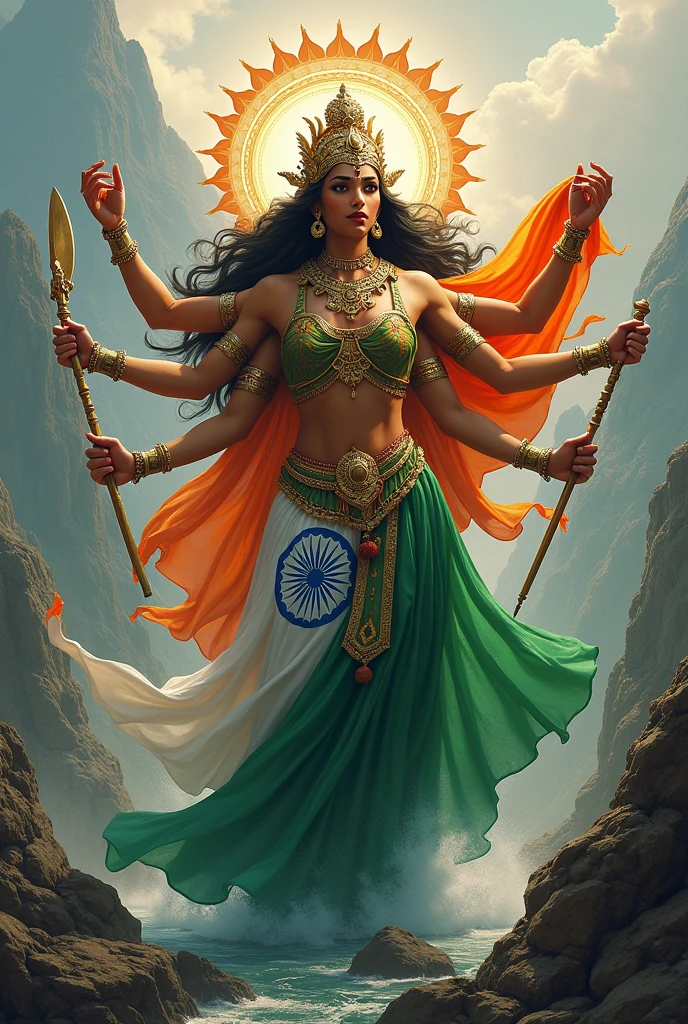 Take this girl is like goddes durga with indian flag