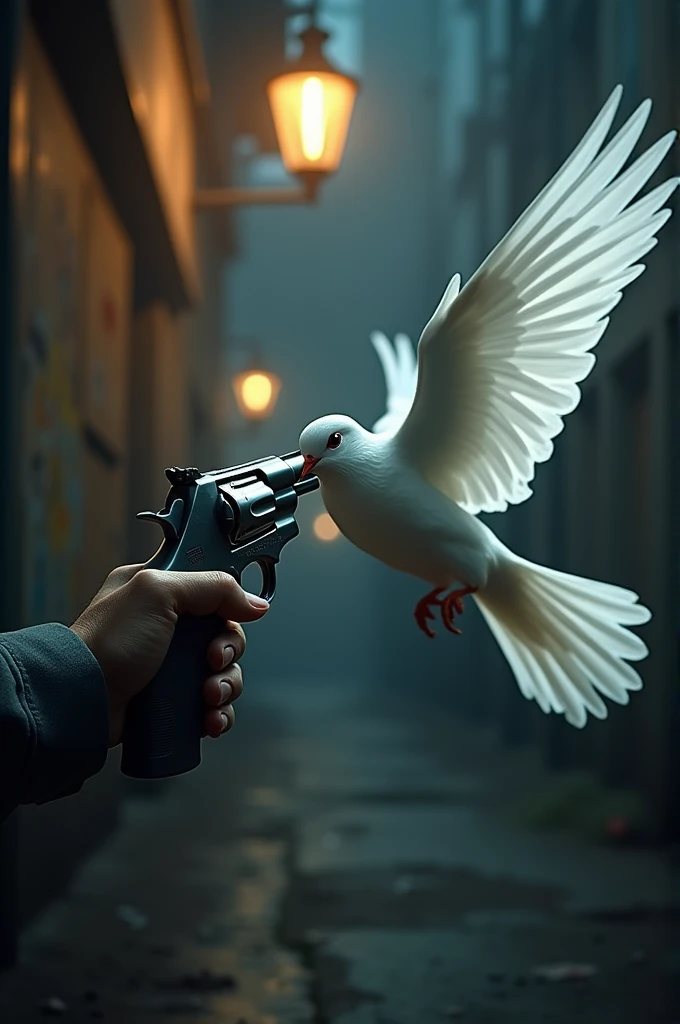 Revolver gun and dove fight