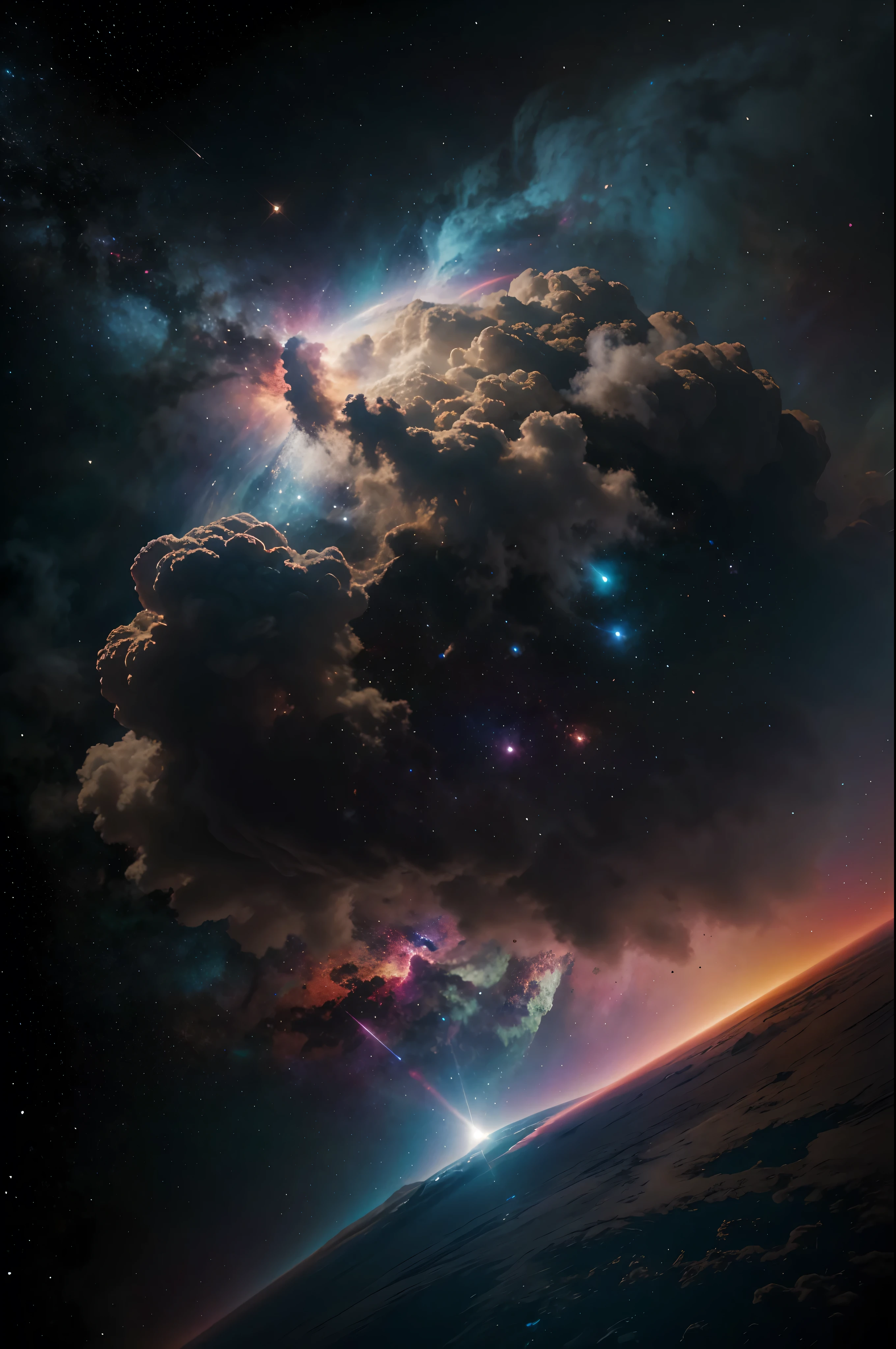 Create the universe with colorful nebulae and dust clouds in space, 4K image