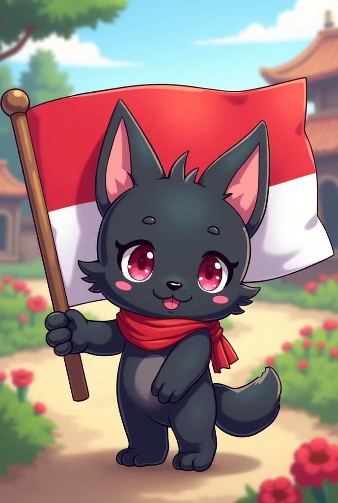 Cute Kuromi hold indonesian flag
