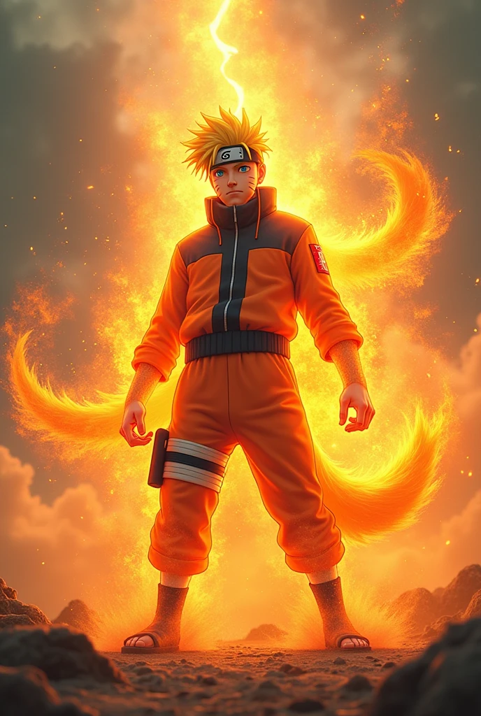 Naruto with 9 tailed Fox and orange chakra