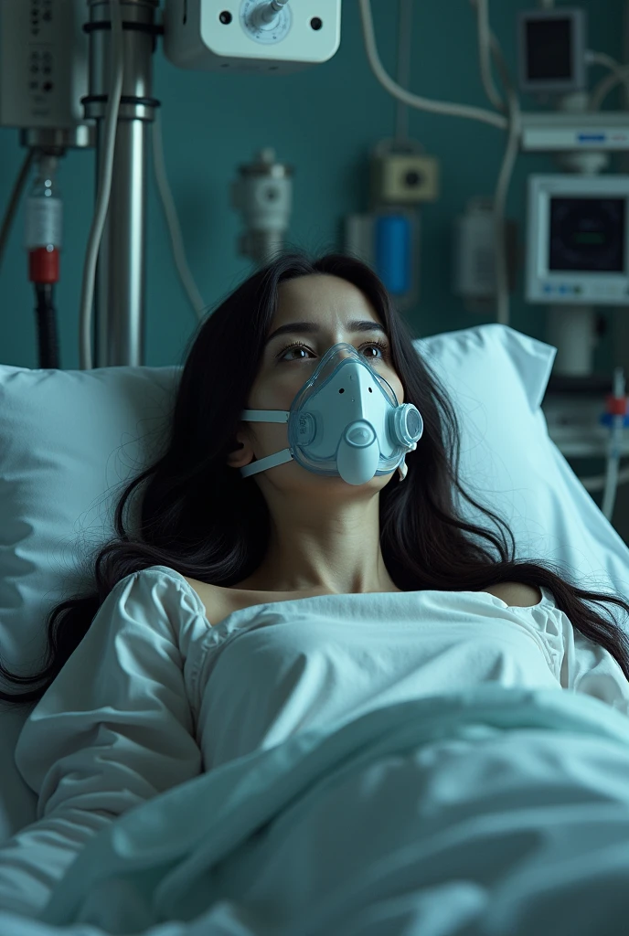 A woman with black hair in the icu oxygen on 

