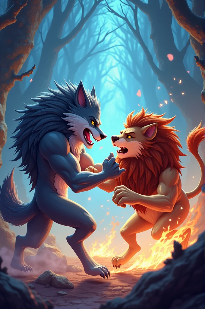 Sher or bhediya fight cartoon 