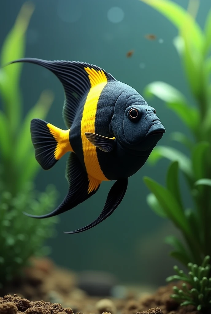 Black chinned cichlid with minion pattern