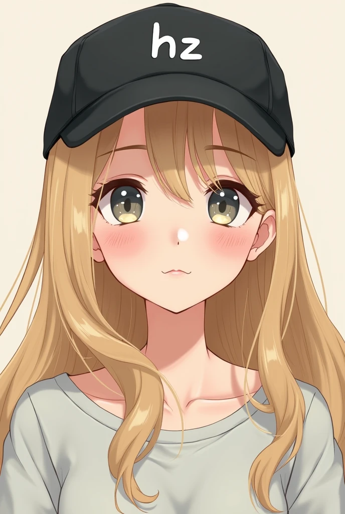  cute girl with blonde hair wearing a black hat with the letters hz, sweet like a drawing