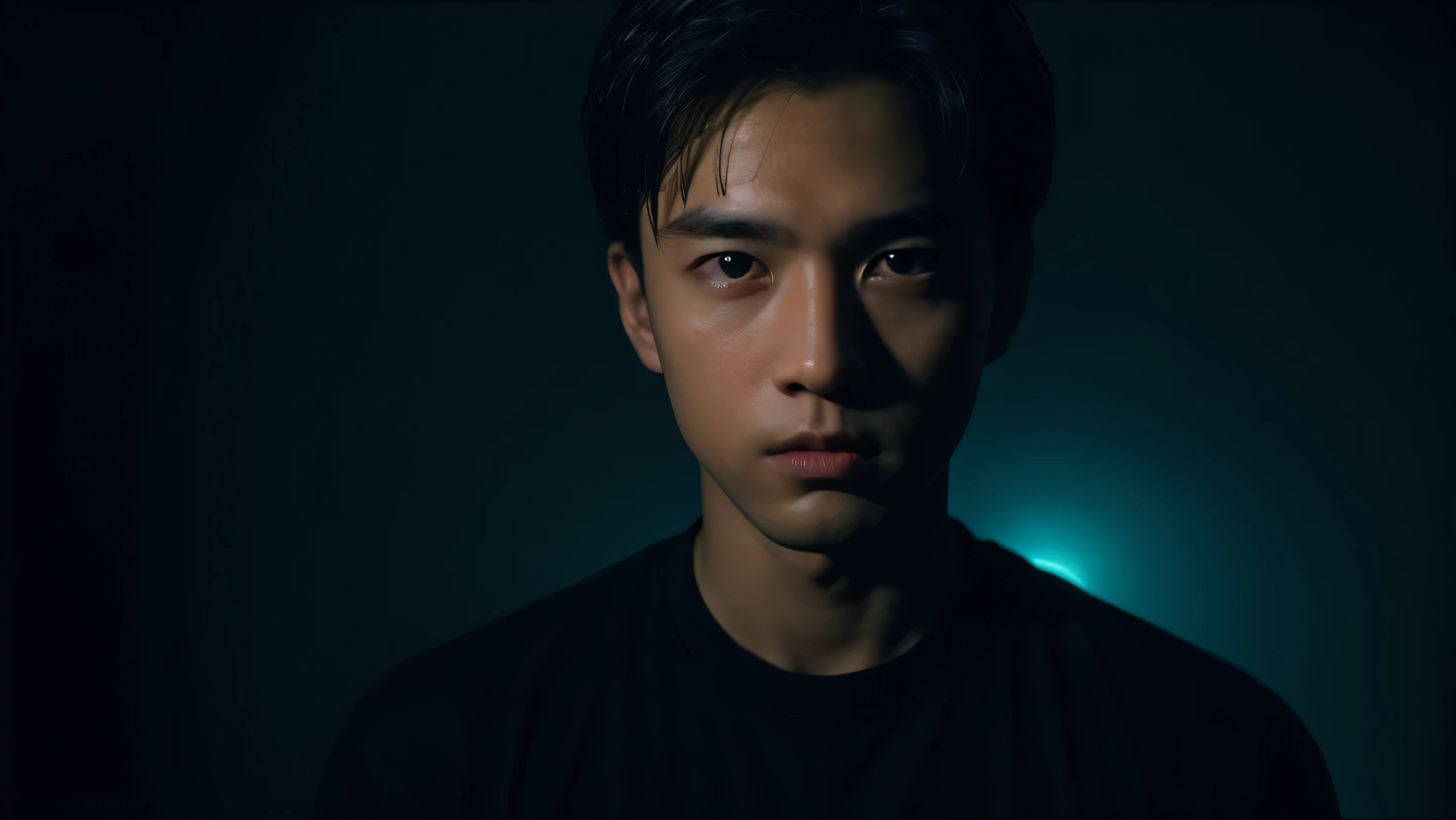 one-boy，deep dark background，Cinematic lighting，